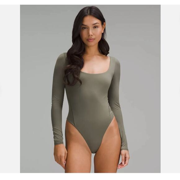New Lululemon Size Large Ultra-Soft Nulu Square-Neck Long-Sleeve Bodysuit - Picture 1 of 9